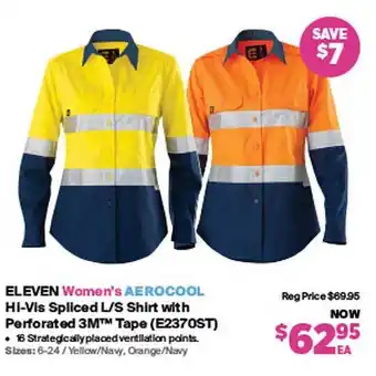 Eleven women's aerocool hi-vis spliced l s shirt with perforated 3m tape