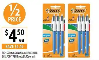 Supabarn Bic 4 colour original retractable ballpoint pen 3 pack offer