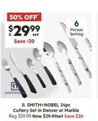 Harris Scarfe Smith+nobel 24pc cutlery set in denver or marble offer