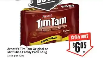 IGA Arnott's tim tam original or mint slice family pack offer