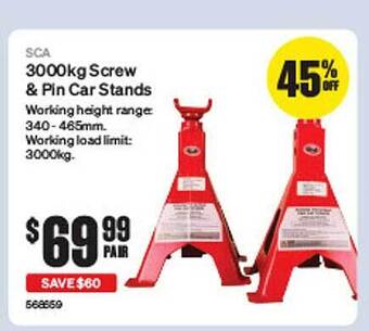 SuperCheap Auto Sca 3000kg screw & pin car stands offer