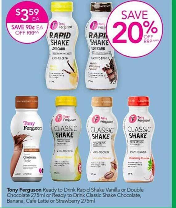 Tony ferguson ready to drink rapid shake vanilla or double chocolate or