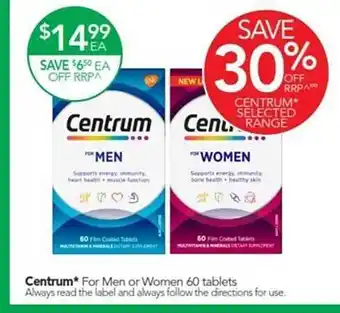 Terry White Centrum for men or women 60 tablets offer