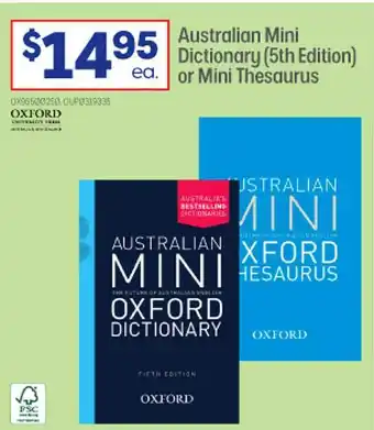 Officeworks Australian mini dictionary 5th edition or mini thesaurus oxford offer