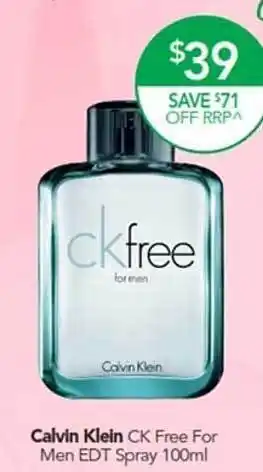 Terry White Calvin klein ck free for men edt spray 100ml offer