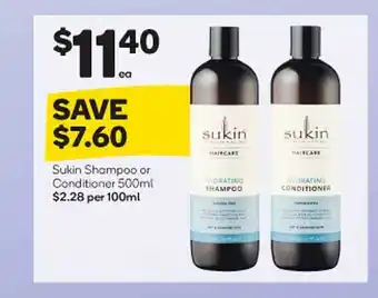 Woolworths Sukin shampoo or conditioner offer