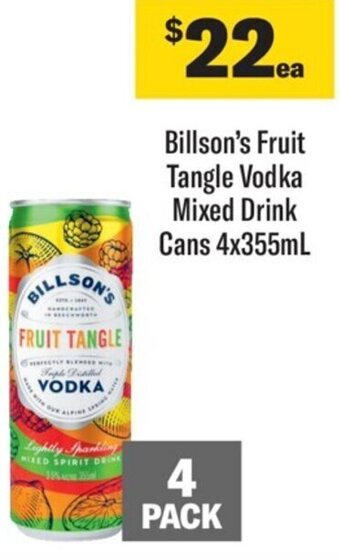 Coles Billson's Fruit Tangle Vodka Mixed Drink Cans 4x355ml offer