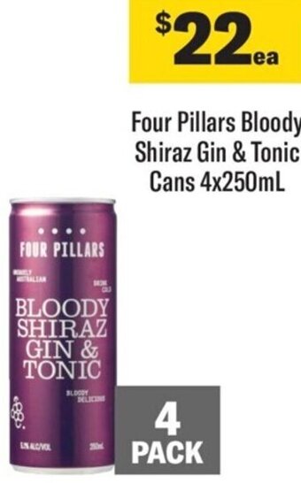 Coles Four Pillars Bloody Shiraz Gin & Tonic Cans 4x250ml offer