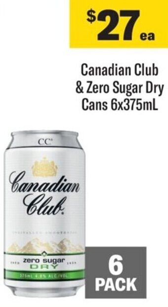 Coles Canadian Club & Zero Sugar Dry Cans 6x375ml offer