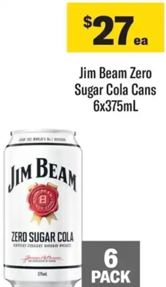 Coles Jim Beam Zero Sugar Cola Cans 6x375ml offer