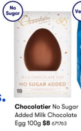 BIG W Chocolatier No Sugar Added Milk Chocolate Egg 100g offer