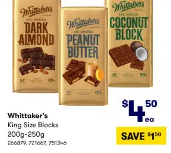 BIG W Whittaker's King Size Blocks 200g-250g offer