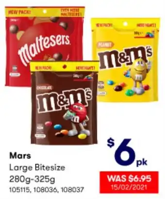 BIG W Mars Large Bitesize 280g-325g offer