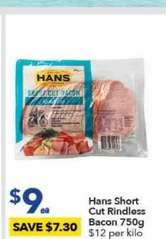 Ritchies Hans short cut rindless bacon offer