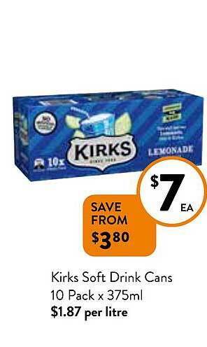 Foodworks Kirks soft drink cans offer