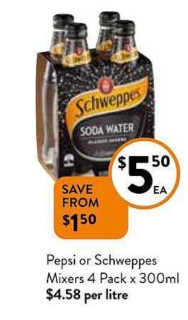 Foodworks Pepsi or schweppes mixers offer