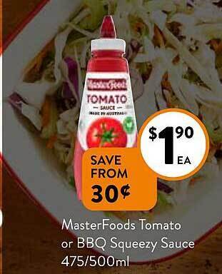 Foodworks Masterfoods tomato or bbq squeezy sauce offer