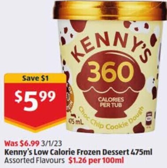 Kenny's Low Calorie Frozen Dessert 475ml offer at ALDI