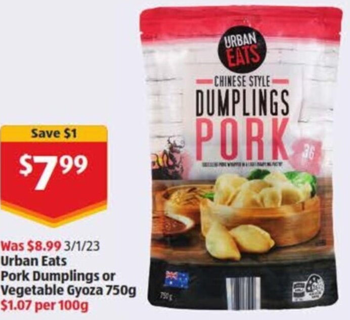 Urban Eats Pork Dumplings or Vegetable Gyoza 750g offer at ALDI