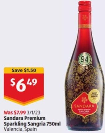 ALDI Sandara Premium Sparkling Sangria 750ml offer