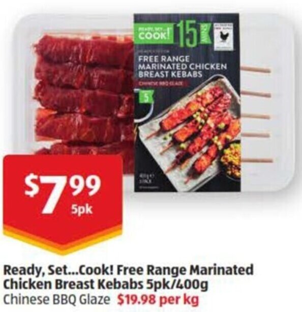 Ready, Set...Cook! Free Range Marinated Chicken Breast Kebabs 5pk/400g