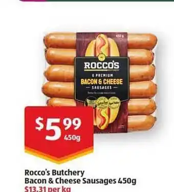 ALDI Rocco's butchery bacon & cheese sausages offer