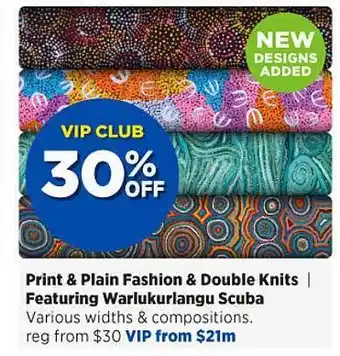Spotlight Print & plain fashion & double knits featuring warlukurlangu scuba offer