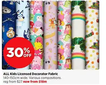 Spotlight All kids licensed decorator fabric 30% off offer
