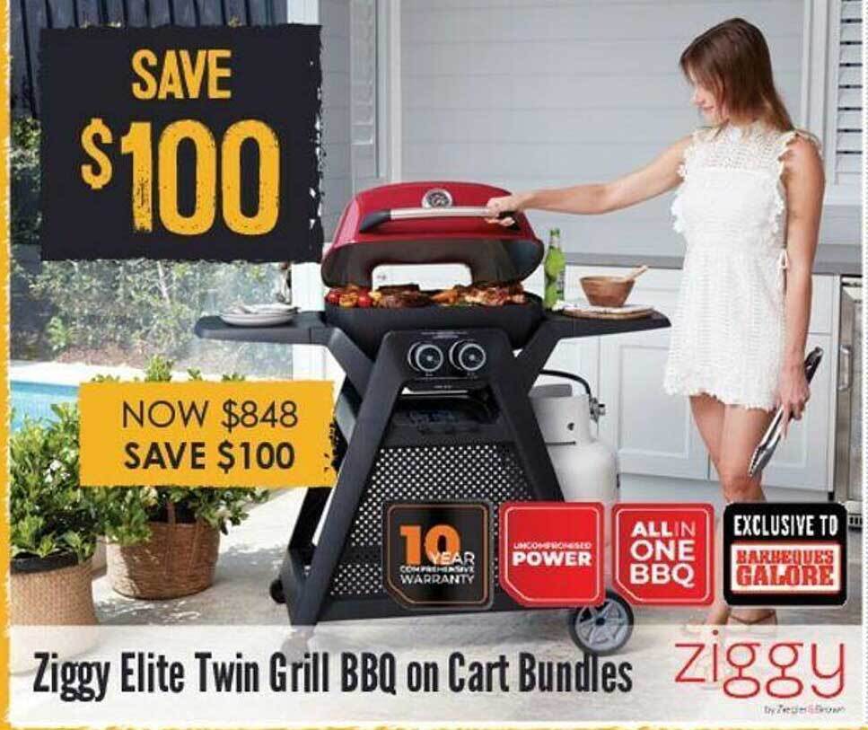 Ziggy elite twin grill bbq on cart bundles offer at Barbeques Galore