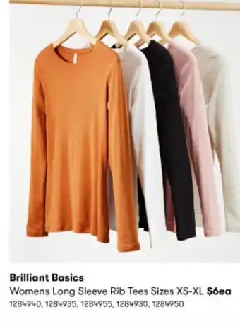 BIG W Brilliant Basics Womens Long Sleeve Rib Tees Size XS-XL offer