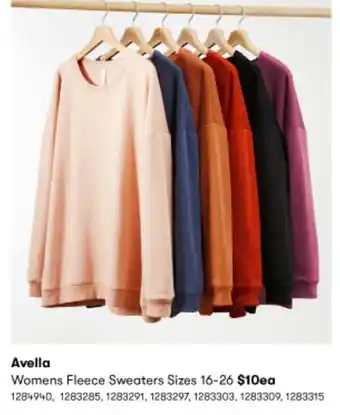 BIG W Avella Womens Fleece Sweaters Size 16-26 offer