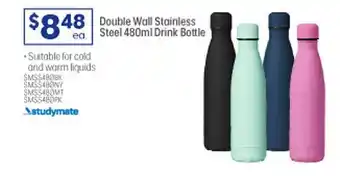 Officeworks Double wall stainless steel 480ml drink bottle studymate offer