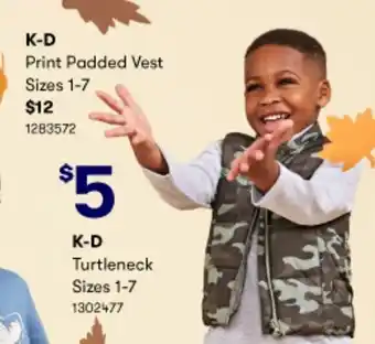 BIG W K-D Print Padded Vest Size 1-7 offer