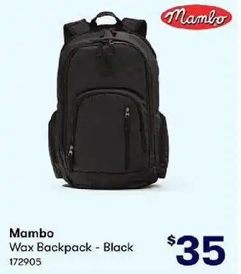 BIG W Mambo wax backpack - black offer