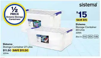 BIG W Sistema storage container 27-litre or 60-litre offer