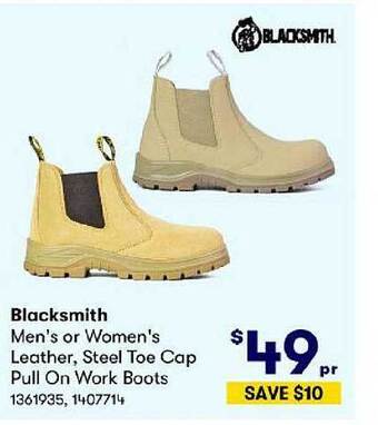 BIG W Blacksmith men's or women's leather, steel toe cap pull on work boots offer