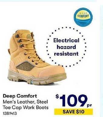BIG W Deep comfort men's leather, steel toe cap work boots offer