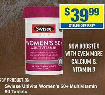 My Chemist Swisse ultivite women's 50+ multivitamin 90 tablets offer