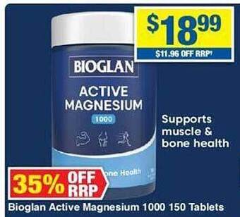 My Chemist Bioglan active magnesium 1000 150 tablets offer