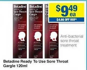 Betadine ready to use sore throat gargle 120ml