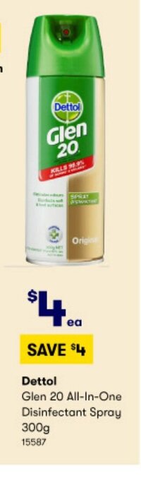 BIG W Dettol Glen 20 All in-One Disinfectant Spray 300g offer