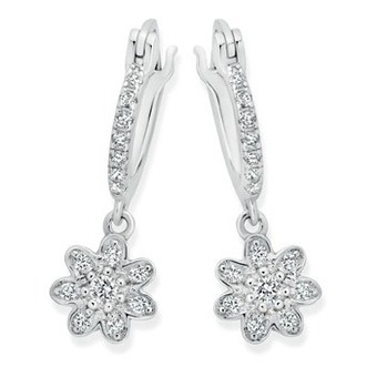 Prouds Sterling silver cubic zirconia hoop with flower earrings offer