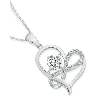 Prouds Sterling silver cubic zirconia infinity & solitaire cubic zirconia heart pendant offer