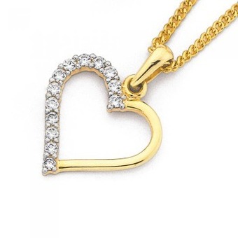 Prouds 9ct gold cubic zirconia open heart pendant offer