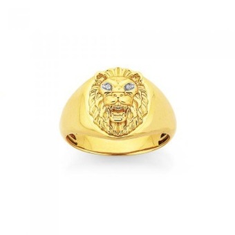 Prouds 9ct gold diamond set lion head gents ring offer