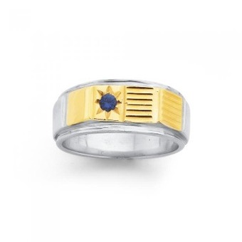 Prouds Sterling silver & 9ct gold created sapphire gents ring offer