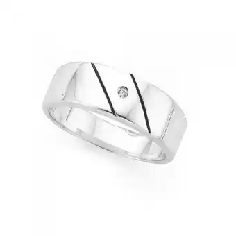 Prouds Sterling silver gents cubic zirconia diagonal stripe ring offer