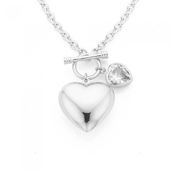 Prouds Sterling silver heart & heart cubic zirconia fob bracelet offer