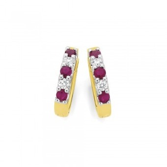 Angus & Coote 9ct gold ruby & diamond huggie earrings offer