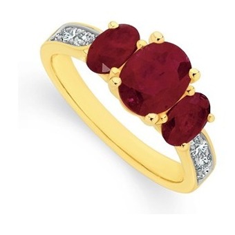Angus & Coote 9ct gold ruby & diamond trilogy ring offer